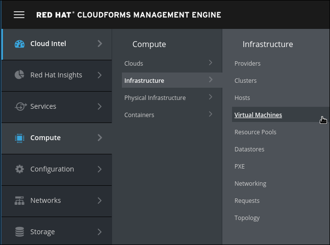 navigate to infrastructure virtual machines