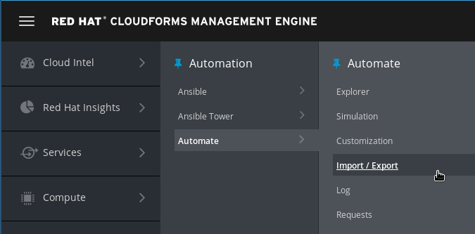 navigate to automate import/export