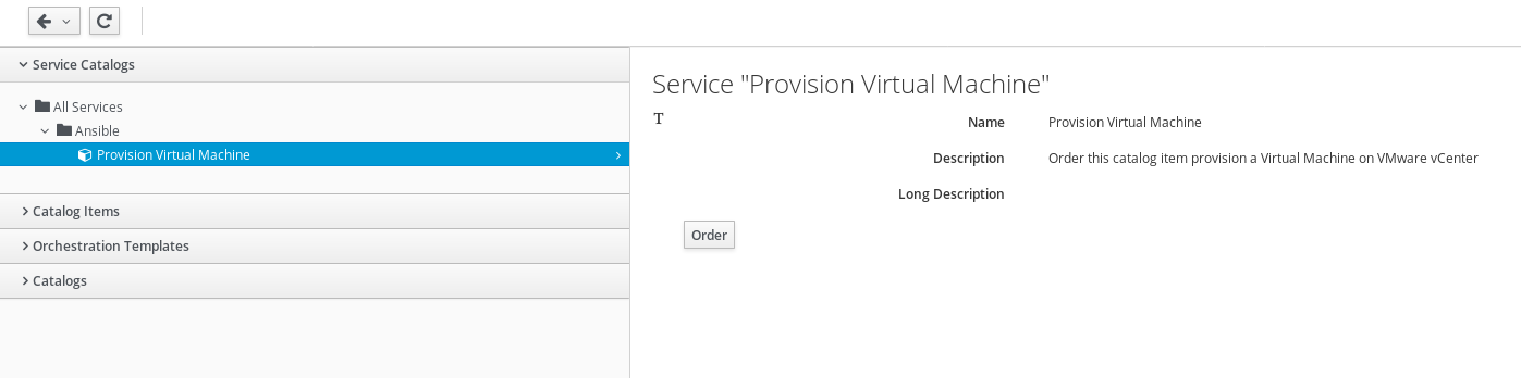 provision virtual machine catalog item