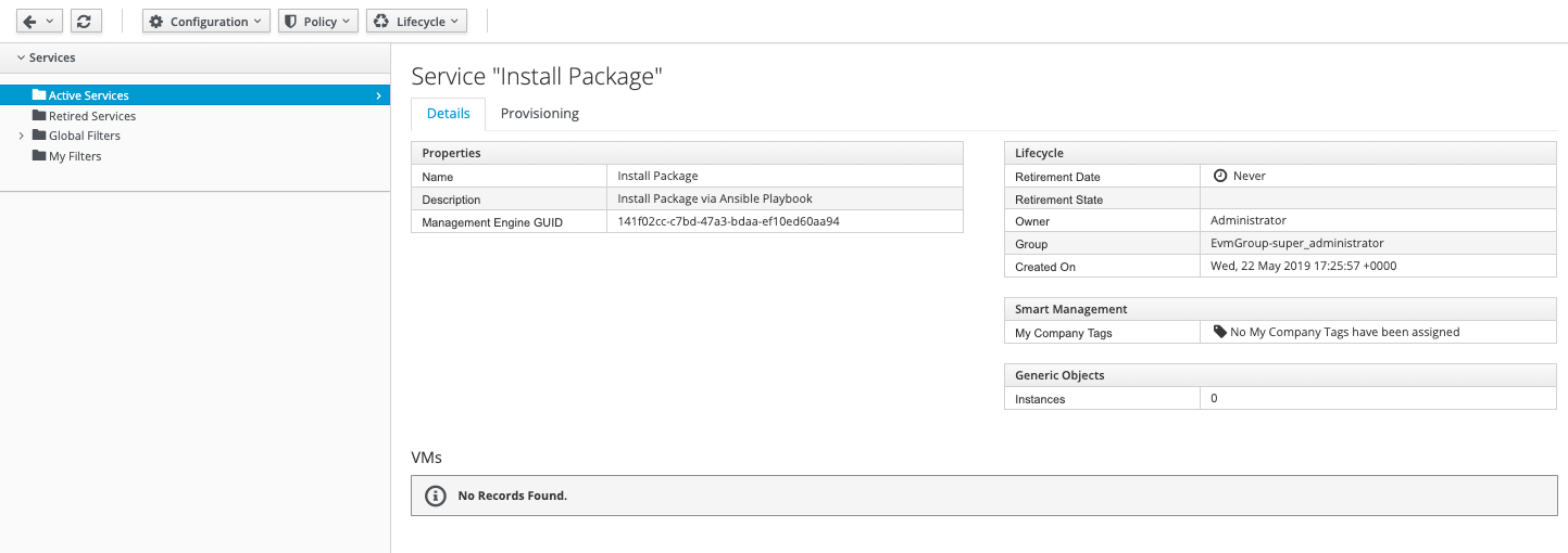 My Service Install Package Details