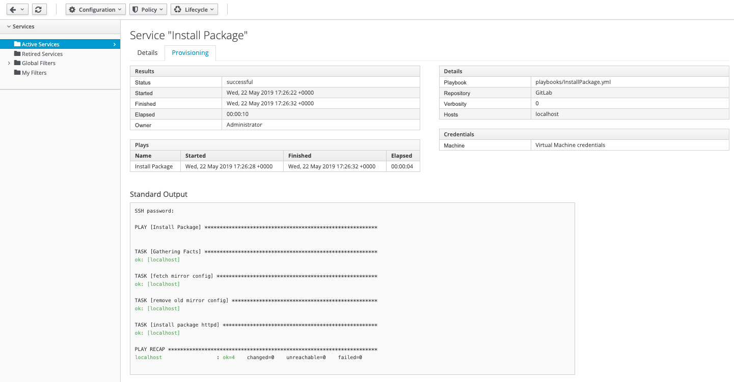 My Service Install Package Provisioning