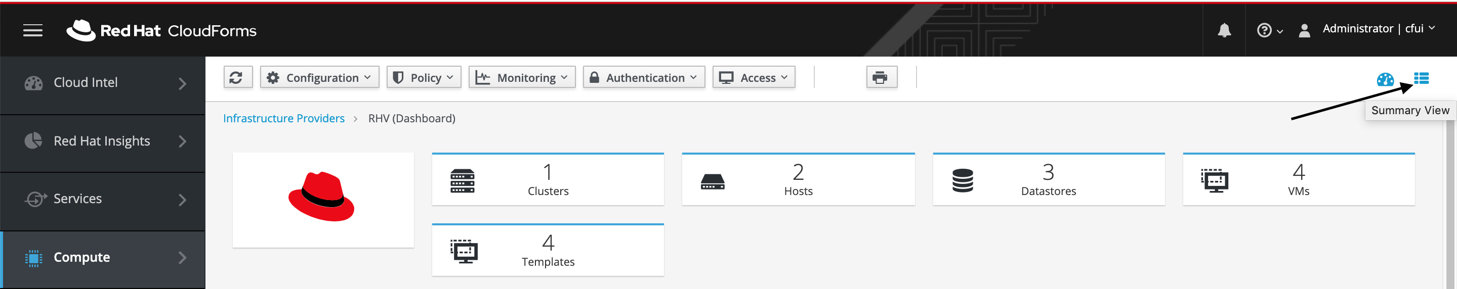 switch to RHV summary view