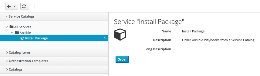 select install package Service Catalog Item