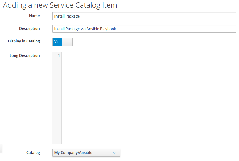dialog to create InstallPackage Service Catalog Item