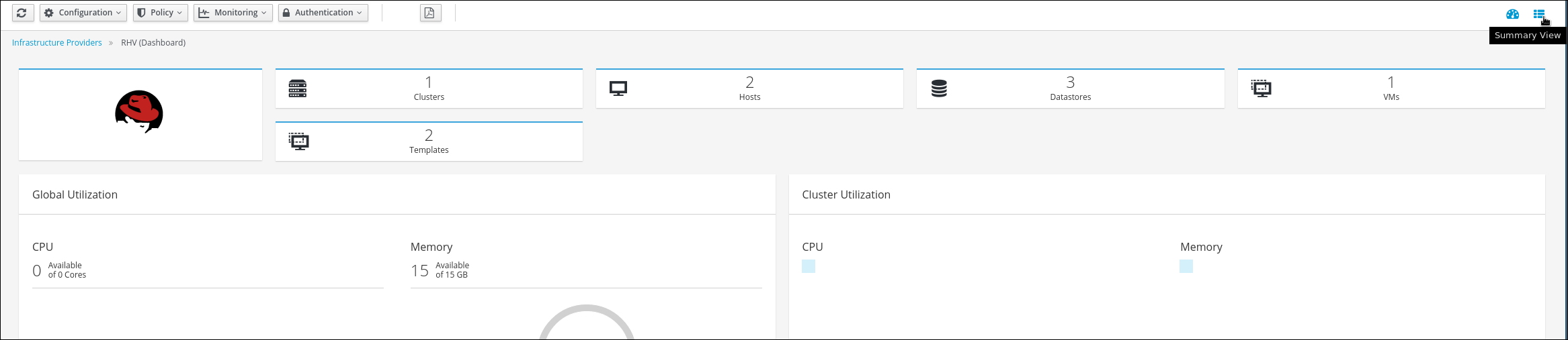 switch to RHV summary view