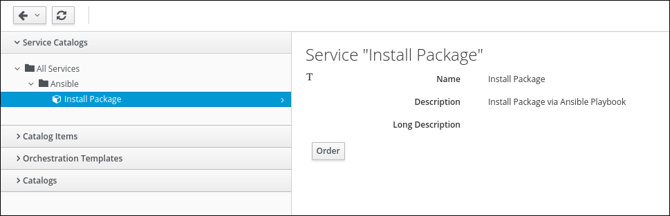 select install package Service Catalog Item