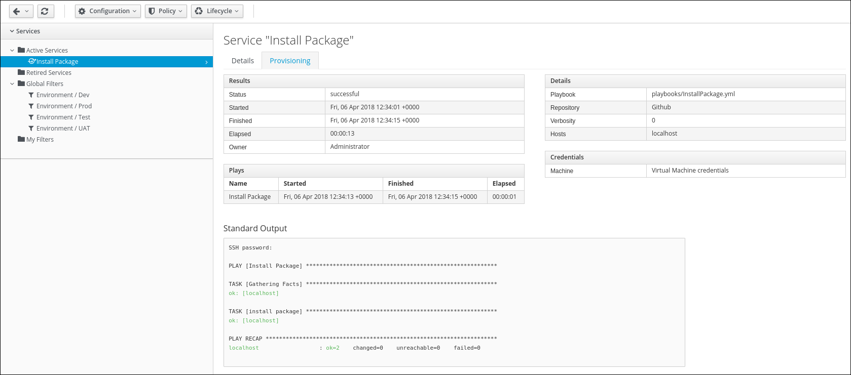 My Service Install Package Provisioning
