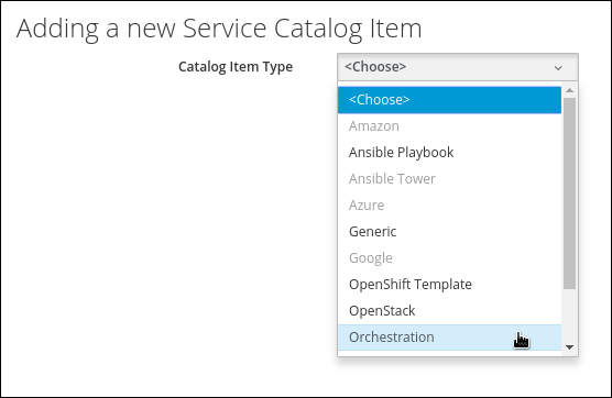 select catalog item type